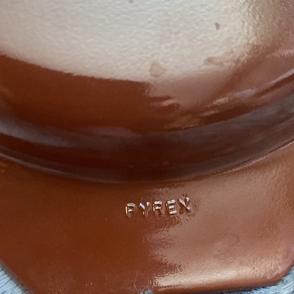 Vintage Old Orchard Pyrex divided casserole with lid 1 quart two tone brown - Picture 9 of 16